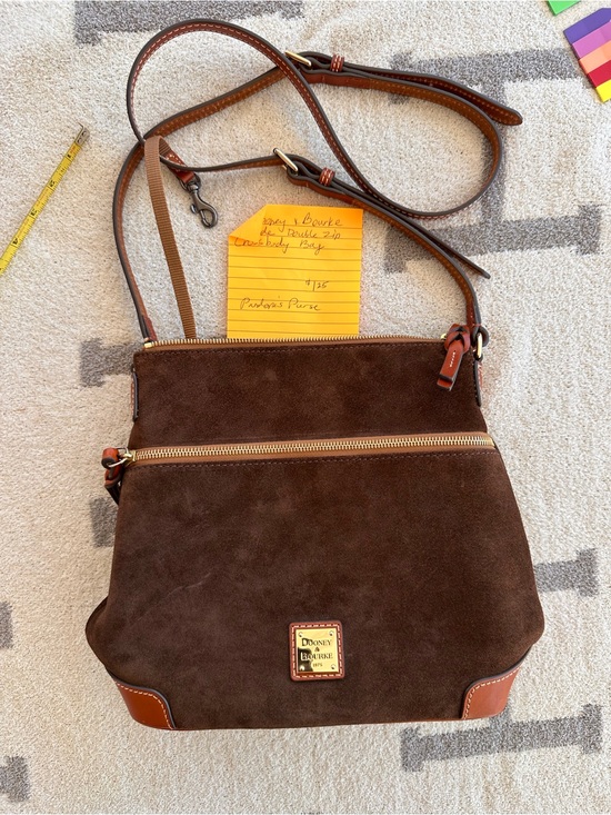 Dooney & Bourke Handbags - Dooney & Bourke Dark Brown Suede Crossbody Bag with Tan Trim